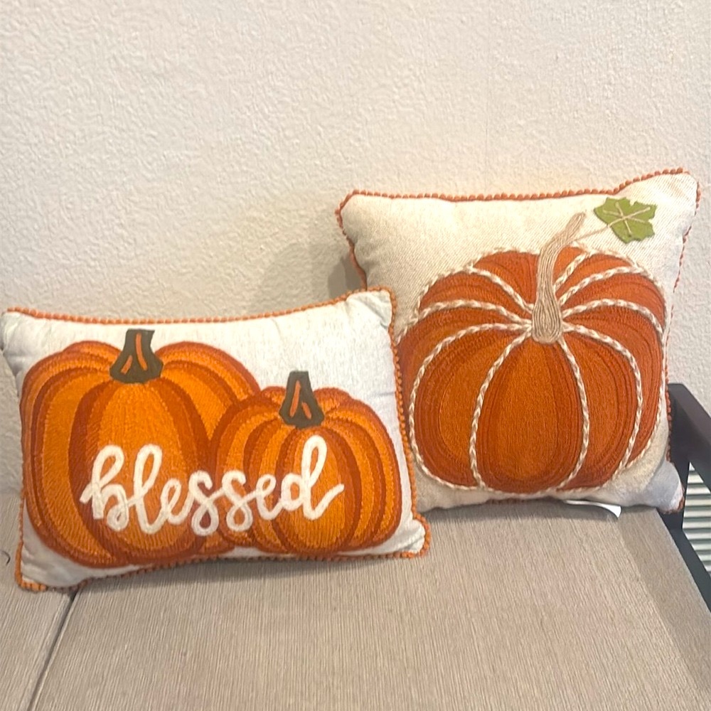 2 Pumpkin Mini Throw Pillows